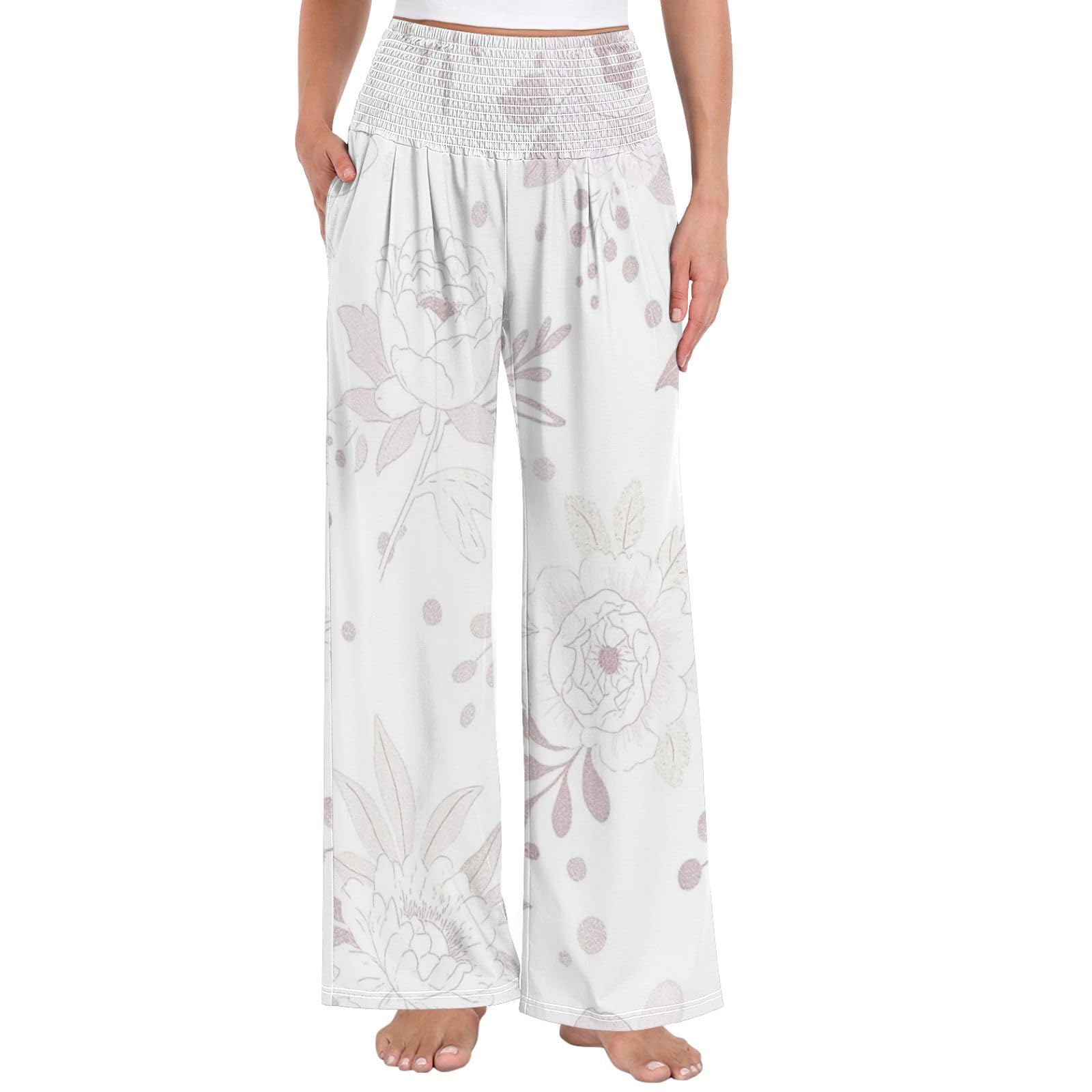 FRODOTGV Pale Blooms - Pantaloni da yoga da donna, larghi, per rilassarsi a casa