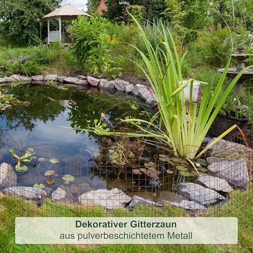 Relaxdays Teichzaun, 5 Zaunelemente, HxB: je 78x75 cm, Garten, Begrenzungszaun Oberbogen, zum Stecken, Metall, braun