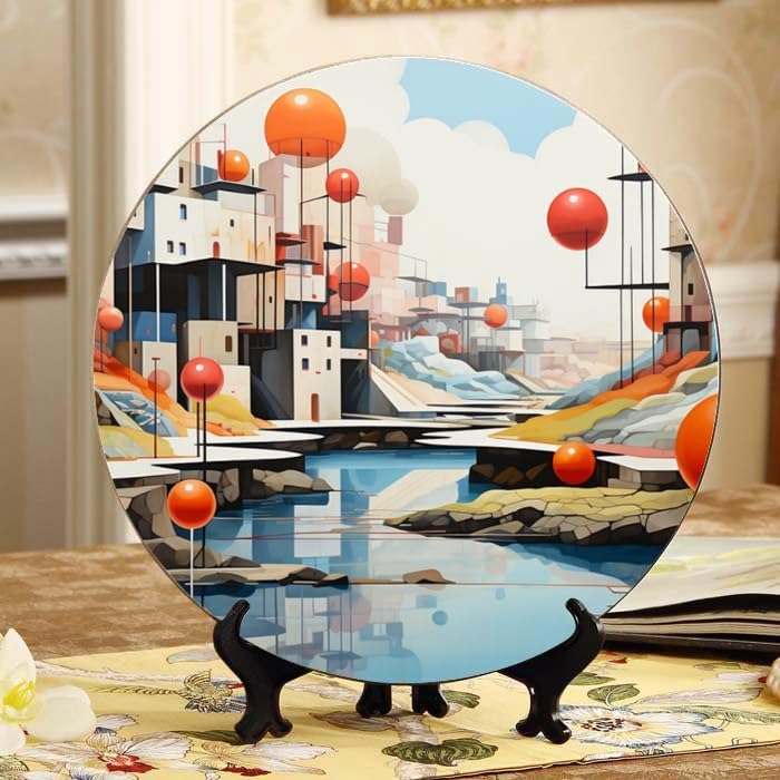 Hot air Balloon 10-inch Ceramic Plate for Wall Display or Tabletop, with Stand & Hook DP-729668805