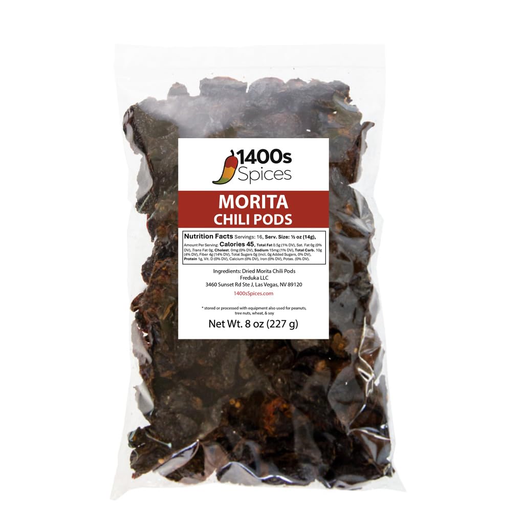 8oz Morita Chipotle Dried Whole Chile Peppers, Chili Seco Pods for Authentic Mexican Food, Heat-Sealed Resealable Bag by 1400s Spices