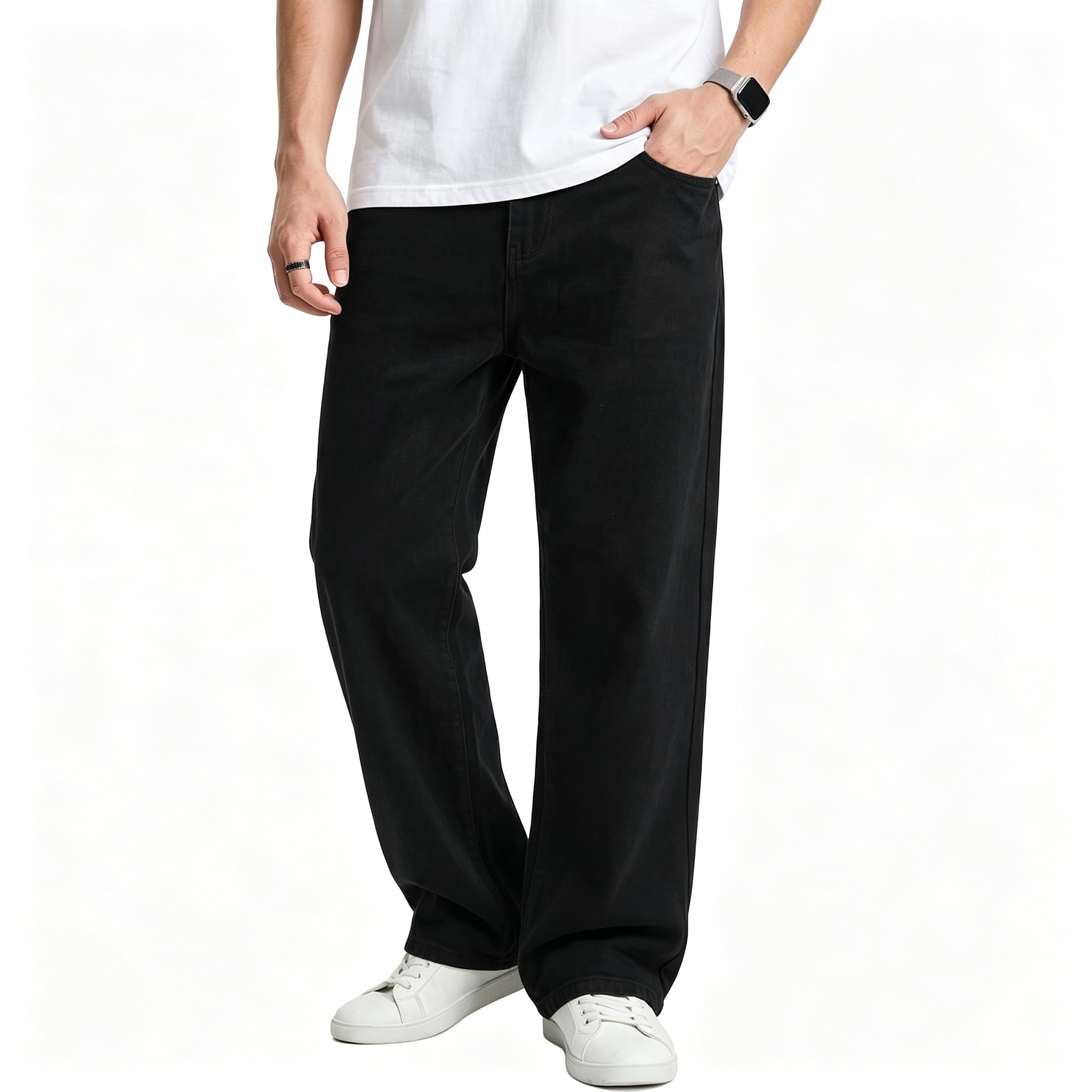 JMIERR Men's Baggy Denim Pants Stretch Wide Leg Jeans
