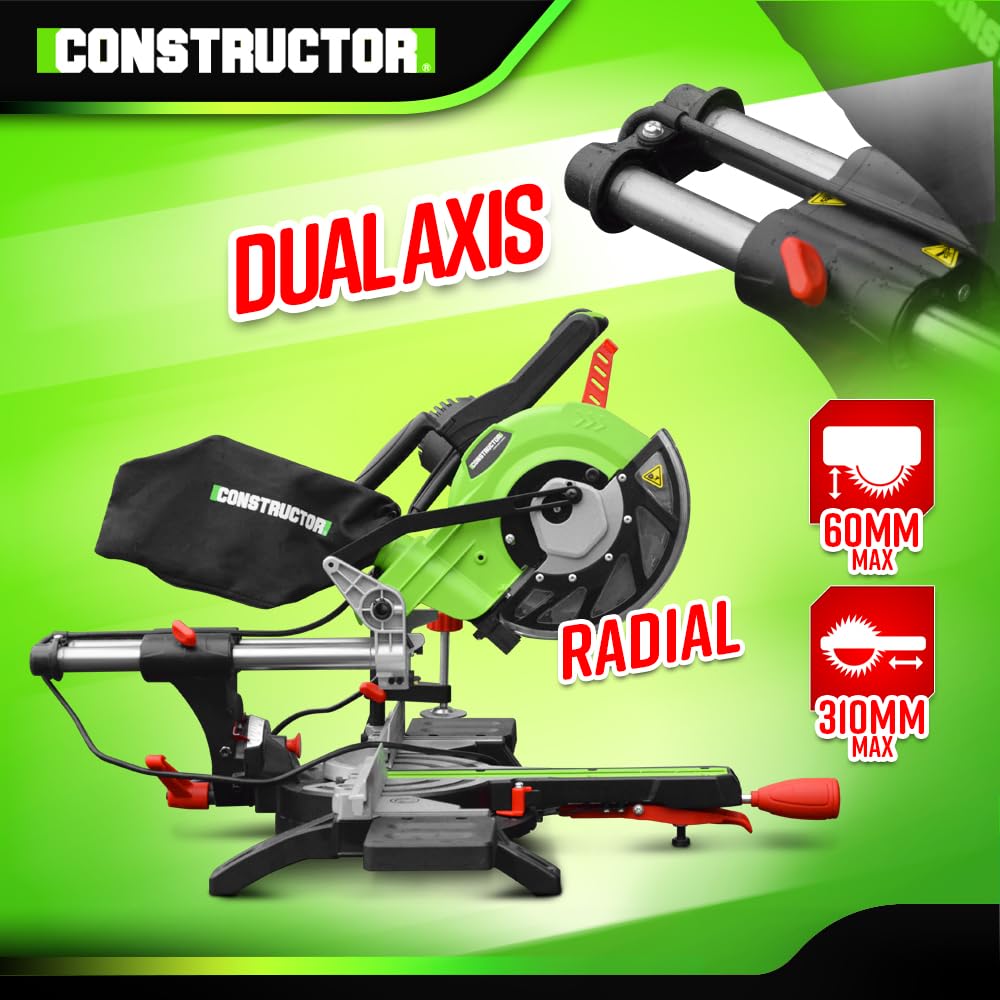 Scie onglets radiale 1800W 210mm avec laser double inclinaison Constructor