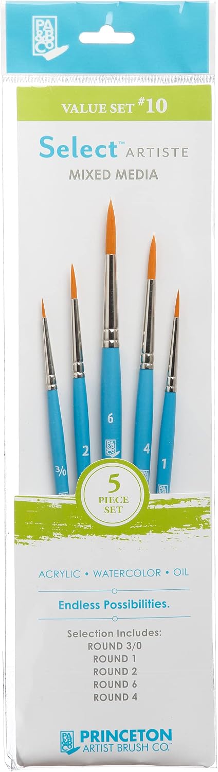 Princeton Select Artiste, Series 3750, Paint Brush for Acrylic, Watercolor and Oil, Set of 5