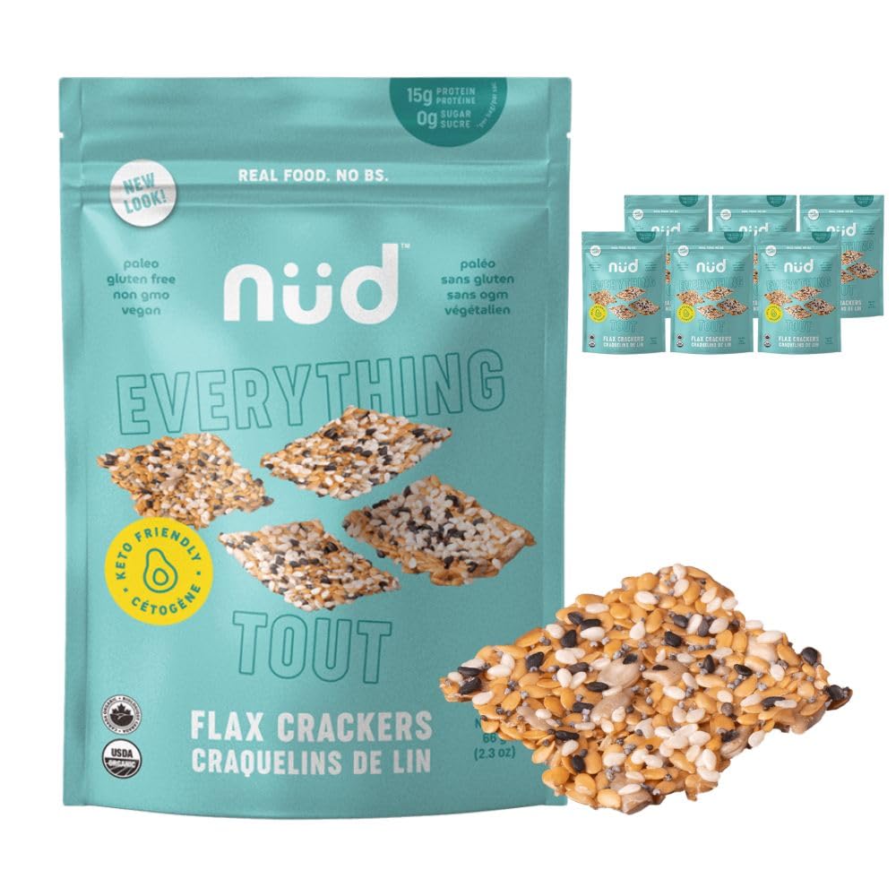 nud fud Keto Everything Flax Seed Crackers | 6-Pack Organic Snacks Bundle | Grain & Gluten Free Crackers | Keto Crackers Snacks | Vegan Snacks | Paleo Crackers | Healthy Snacks