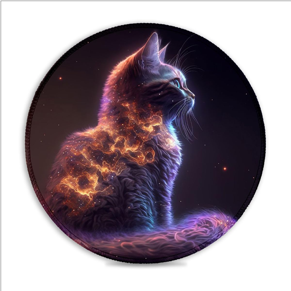 Alfombrilla de ratón redonda de gato (10 pulgadas) de tela SU de alta densidad con costuras antideshilachado y base de goma para control de precisión para PC, portátil, Mac