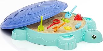 Sandbox with Lid, Kids Turtle Sand Box with Sand Molds and Shovels Set for Sensory Play, Toddler Outdoor Indoor Toys for Boys Girls Ages 3+
