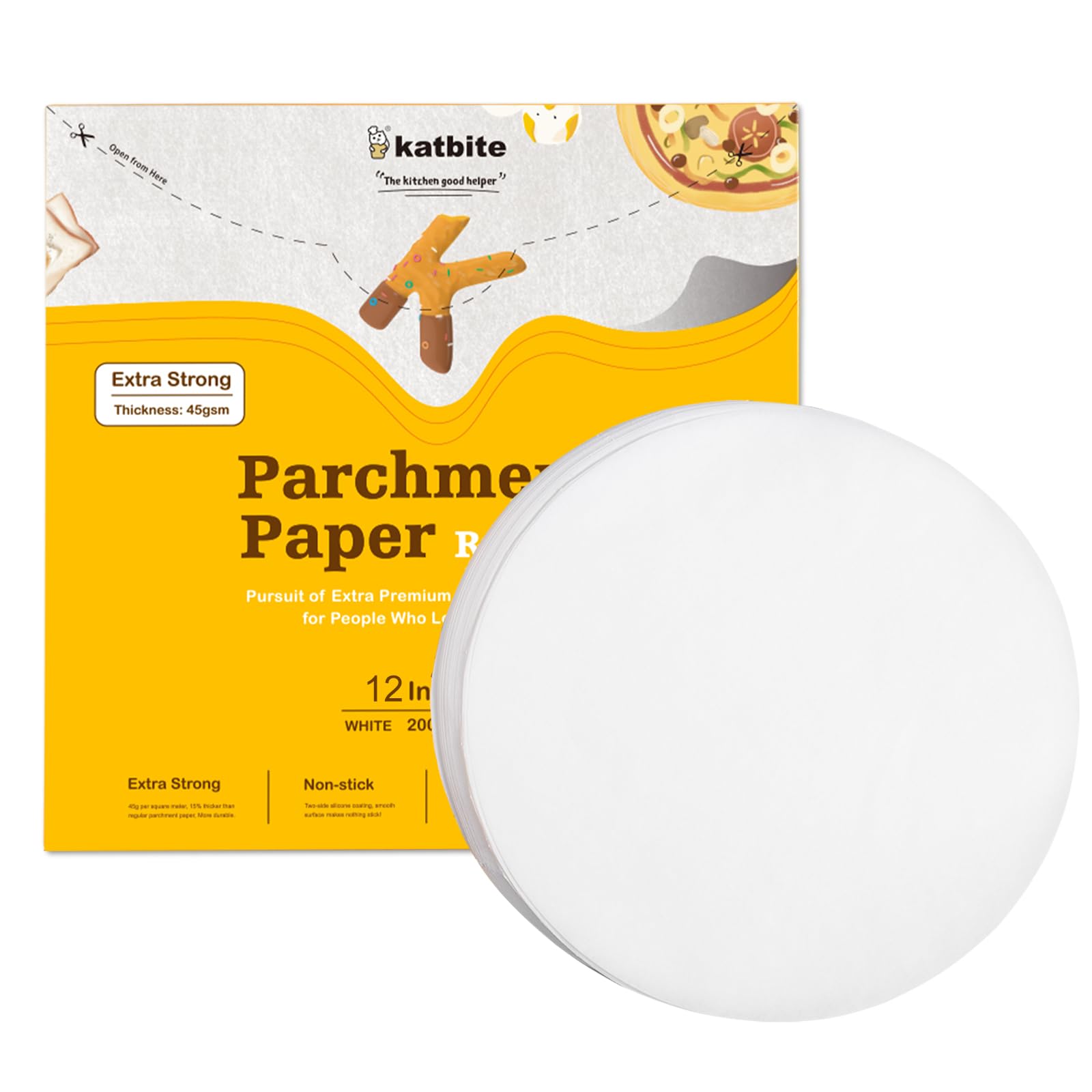 Katbite Heavy Duty Greaseproof Paper Sheets,200pcs 12 Inch Baking Paper Rounds Non Stick Baking Parchement Paper,Used for Cake Cooking,Patty Separating