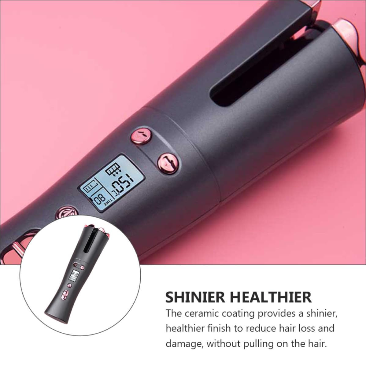 Rizador Automático Inalámbrico, Rizador Profesional de Cerámica Recargable 5200 Mah, Temperatura 150-200 ℃, Pantalla Lcd y Temporizador, para Cabello Largo y Medio