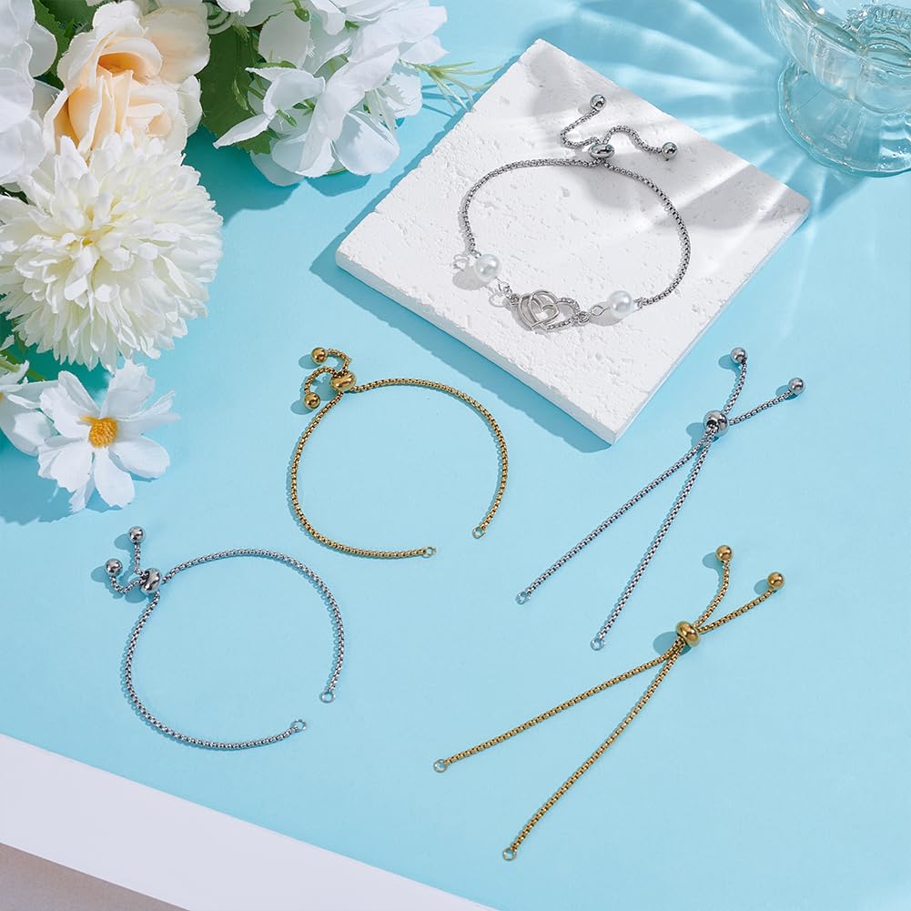 UNICRAFTALE 10 braccialetti regolabili in 2 colori, in acciaio inox, per catena di estensione, catena con fermo, braccialetto di perle, catena a serpente fai da te, 20 cm