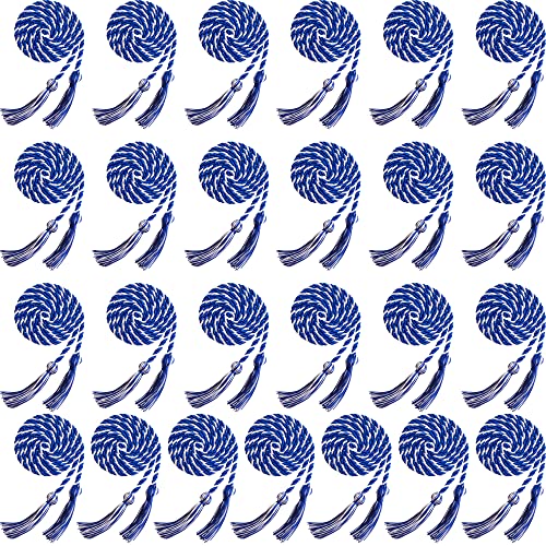 Haconba 25 Pieces Graduation Honor Cord Rayon Braided Honor Cords with Tassel for Graduation Students Bachelor Master Doctoral Gown Grad Decor (Dark Blue with White)