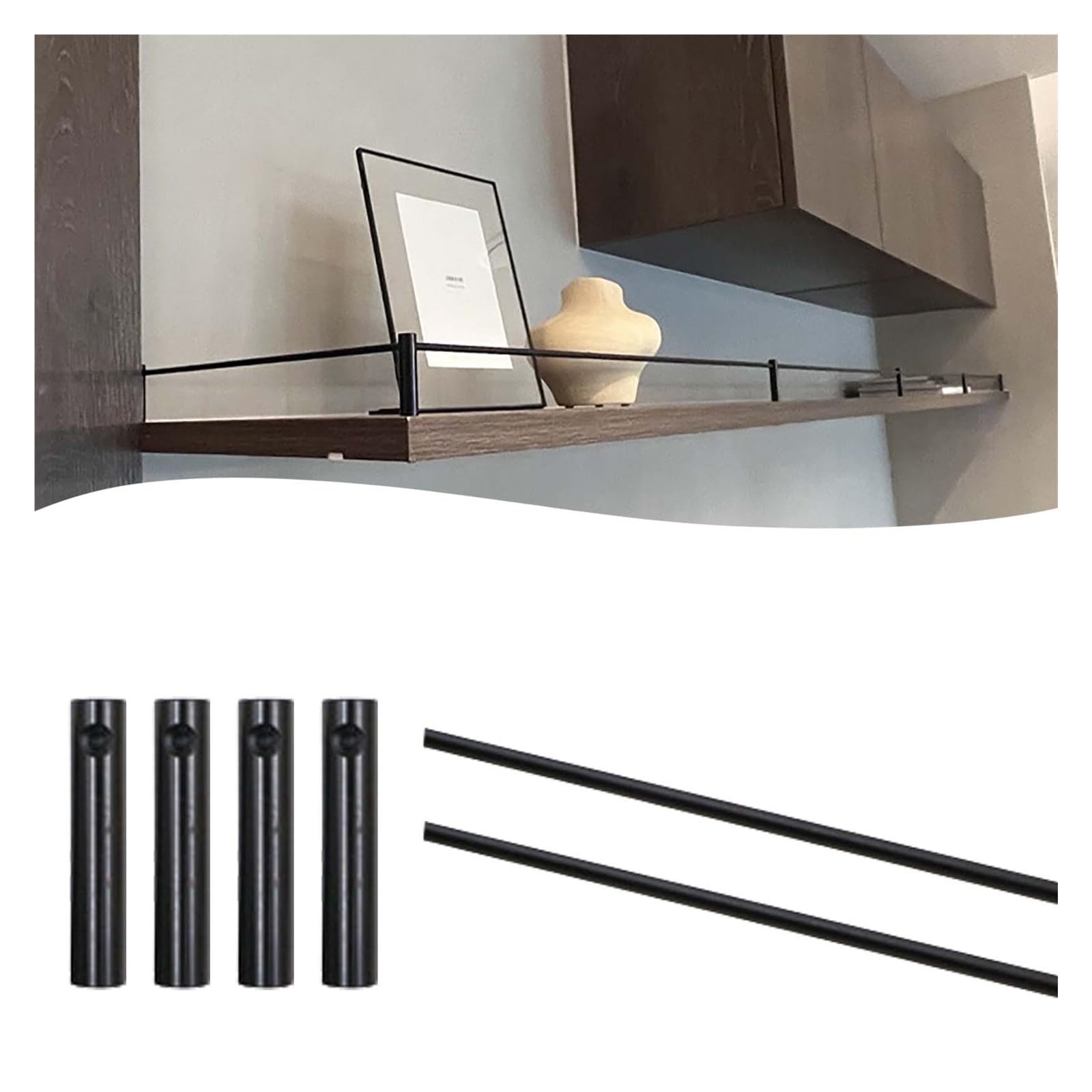Riel de Estante Negro Aluminio Barandilla seguridad estantes, Poste barandilla antideslizante cristal, Barra sujeción armarios para mantener los objetos(Set of 2,L 30in(76cm))