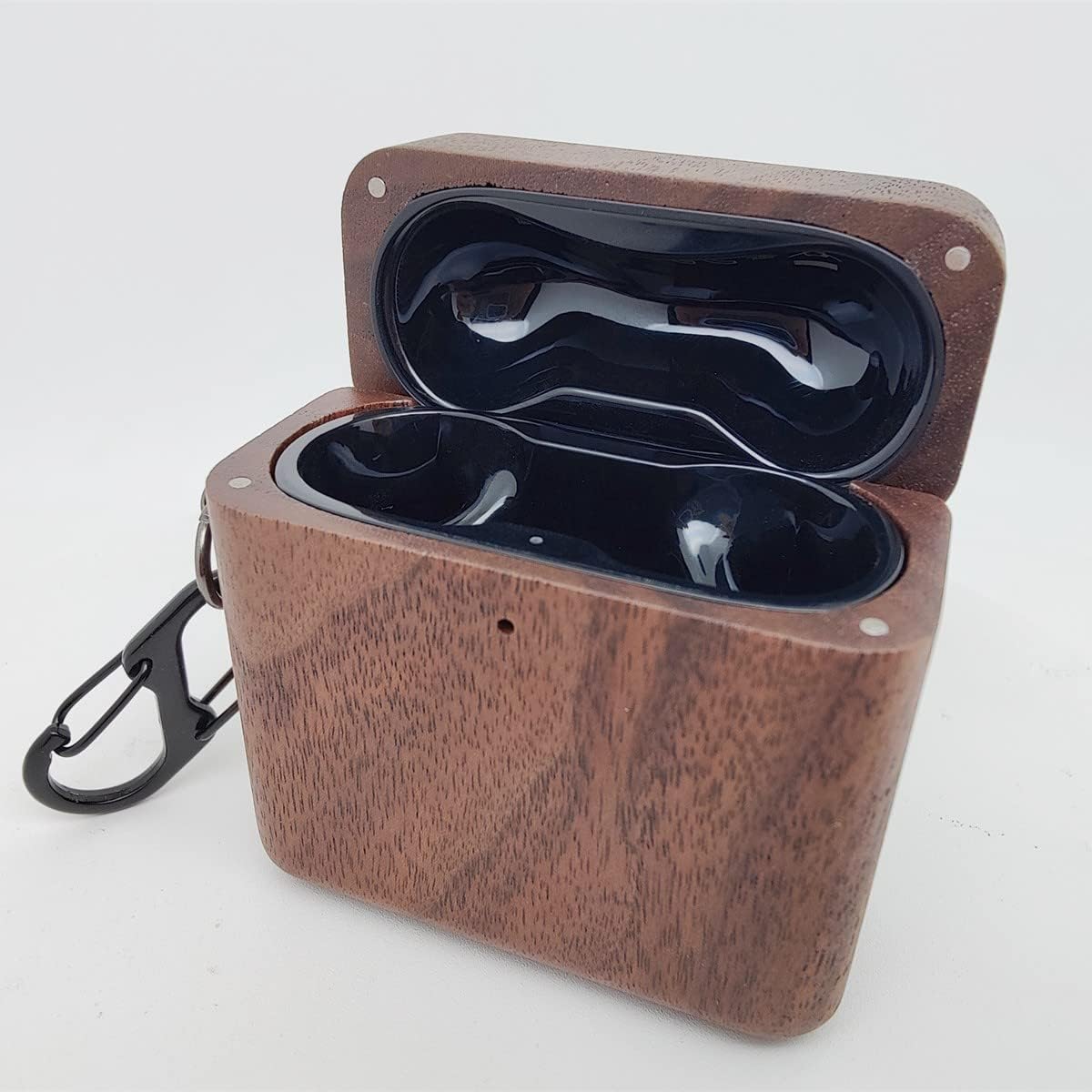 DAYJOY Handmade Nature Wooden Genuine Real Wood Protective Case Cover with Carabiner and Lanyard Compatible with New Bose QuietComfort Earbuds II/QuietComfort Ultra Headphones Earbuds (Walnut)