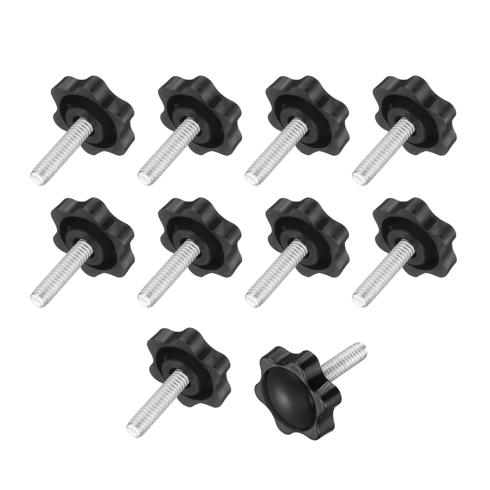 sourcing map 10Pcs 1/4"-20 Star Knobs, 1" Threaded Stud Plastic Male Clamping Knob Screw Hand Tightening Replacement Knob for Industrial Furniture Tools Jigs Clamps, Black — image 1