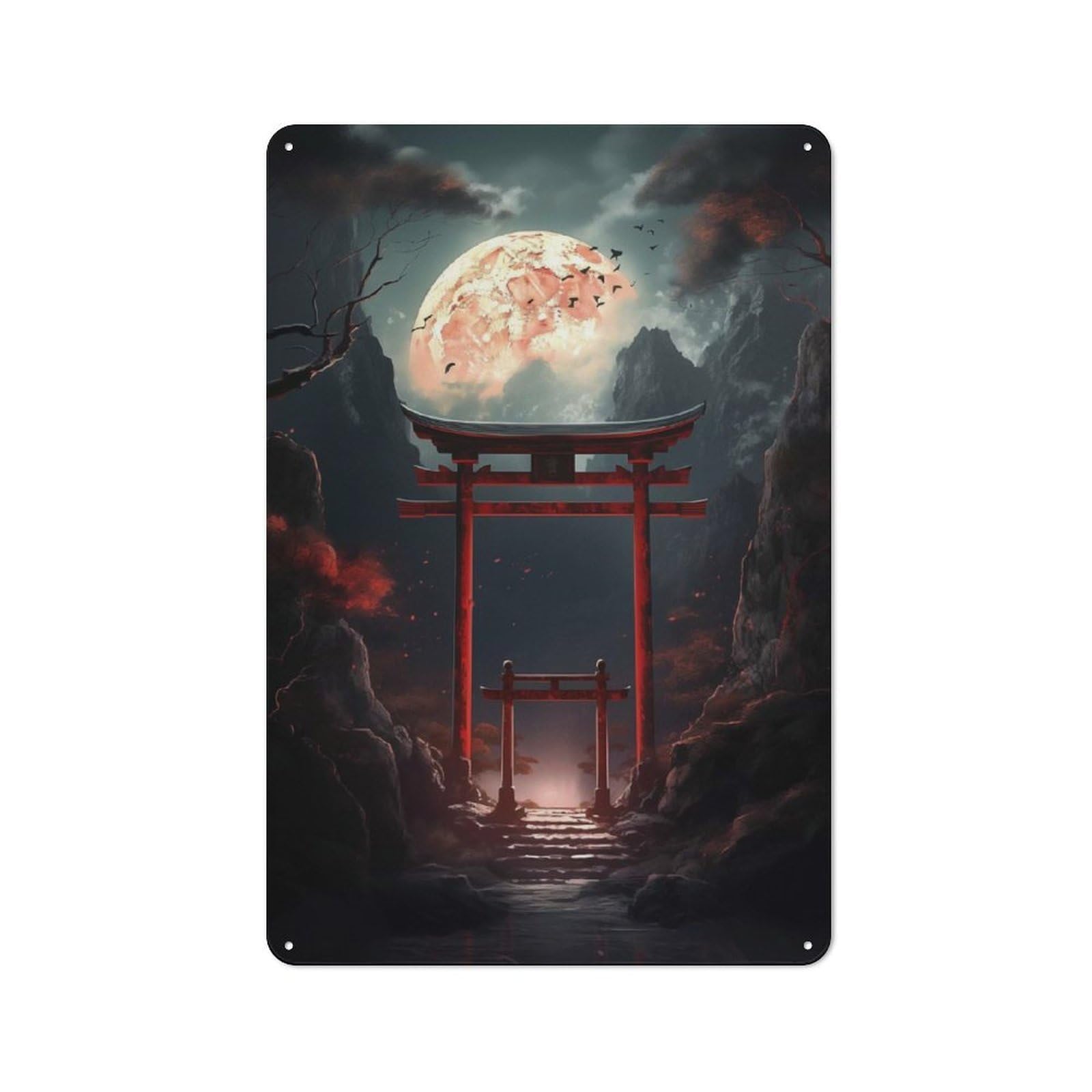 Junmoney Style-1 Japanese Fantasy Gate Vintage Tin Wall Plaque 30X20cm For Hobby Room Or Studio, A Decorative Metal Sign For Hobby Rooms And Studios