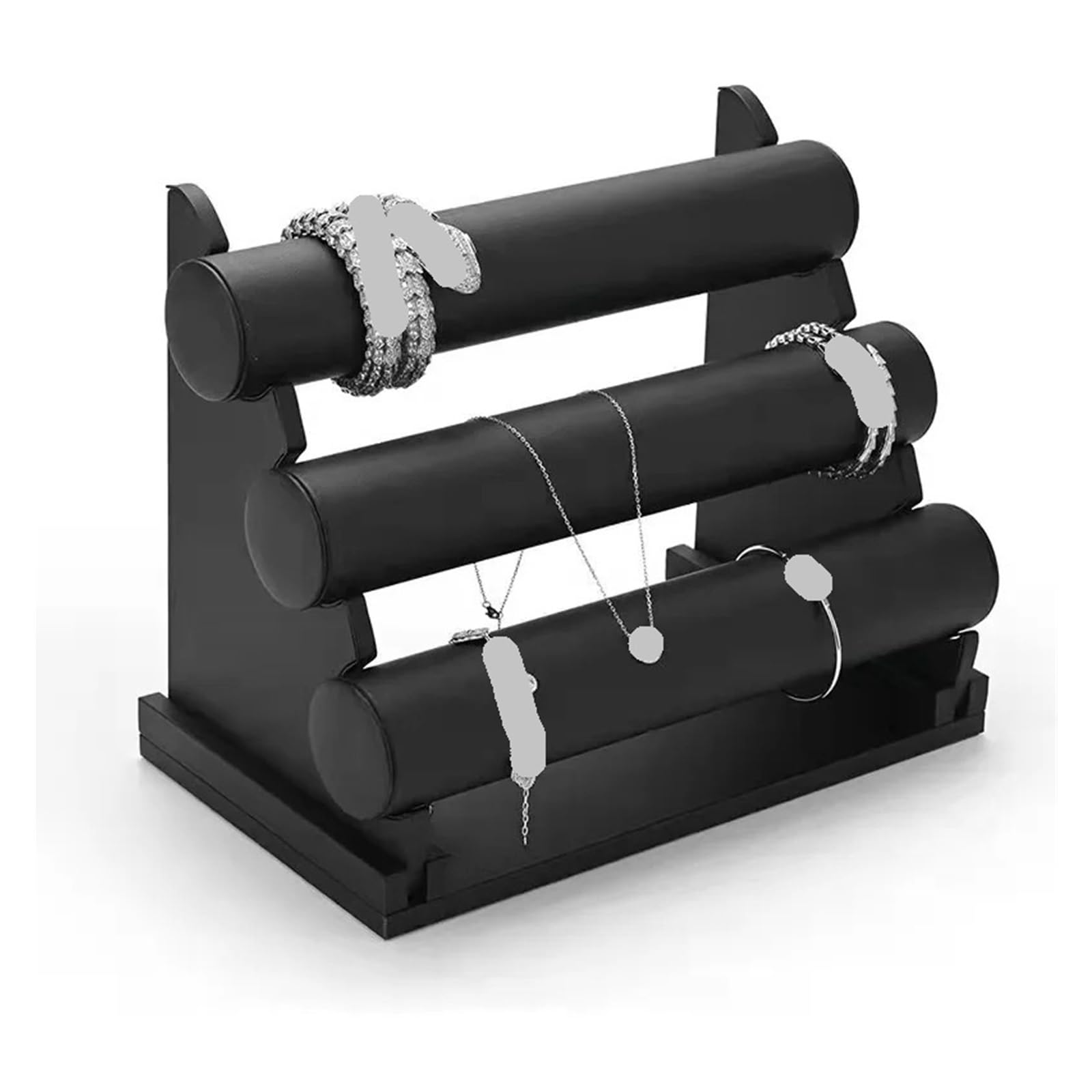 Uhren Präsentationsständer Leder drei Schichten Schmuck Organizer Display Stand Uhr Armband Halskette Hard Holder(White PU Leather)