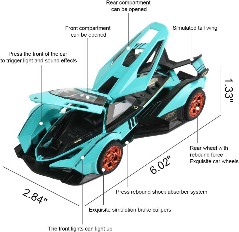Image of Invite Enterprise Diecast Toy Car Lambo V12 Sports Car Model,Zinc Alloy Simulation Casting Pull Back Vehicles,1:32 Scale Mini Electronic Supercar Toys with Lights and Music for Toddlers Kids