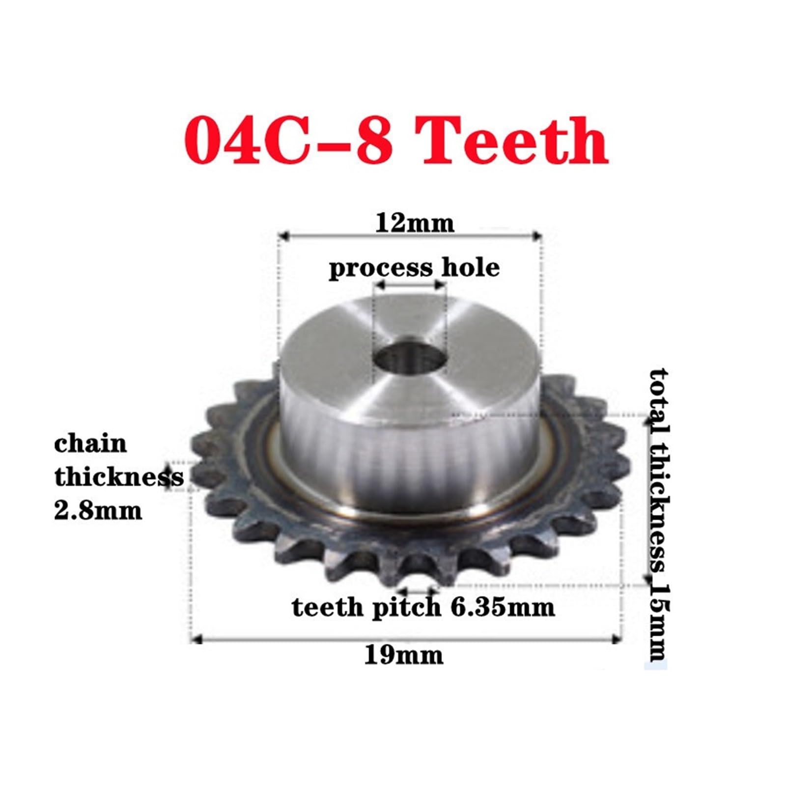 Bevel Gear Pinion Hardware Mechanical 1Pcs 04C Chain Drive Sprocket 8 Tooth 9 Teeth Carbon Steel Chain Gear Pitch 2.8mm Industrial Sprocket Wheel for CNC Parts(8 Teeth)