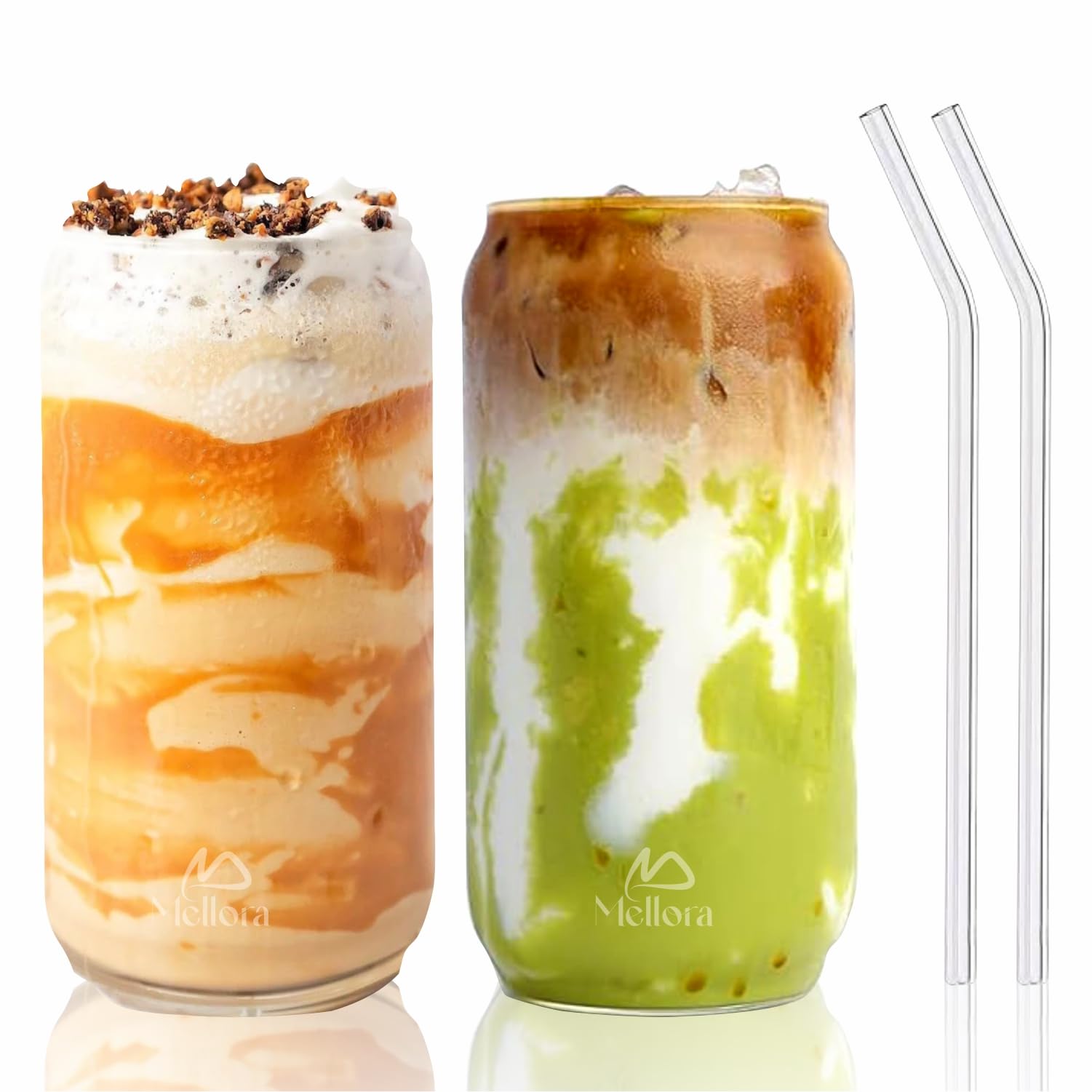 MELLORA Can Shape Glass Tumbler with Straw - Pack of 2 | 540ml Each Transparent Sipper for Mocktails & Cocktails | Ideal for Summer Travel, Outings & Daily Use | Combo Pack for Couples & Unisex-image-4