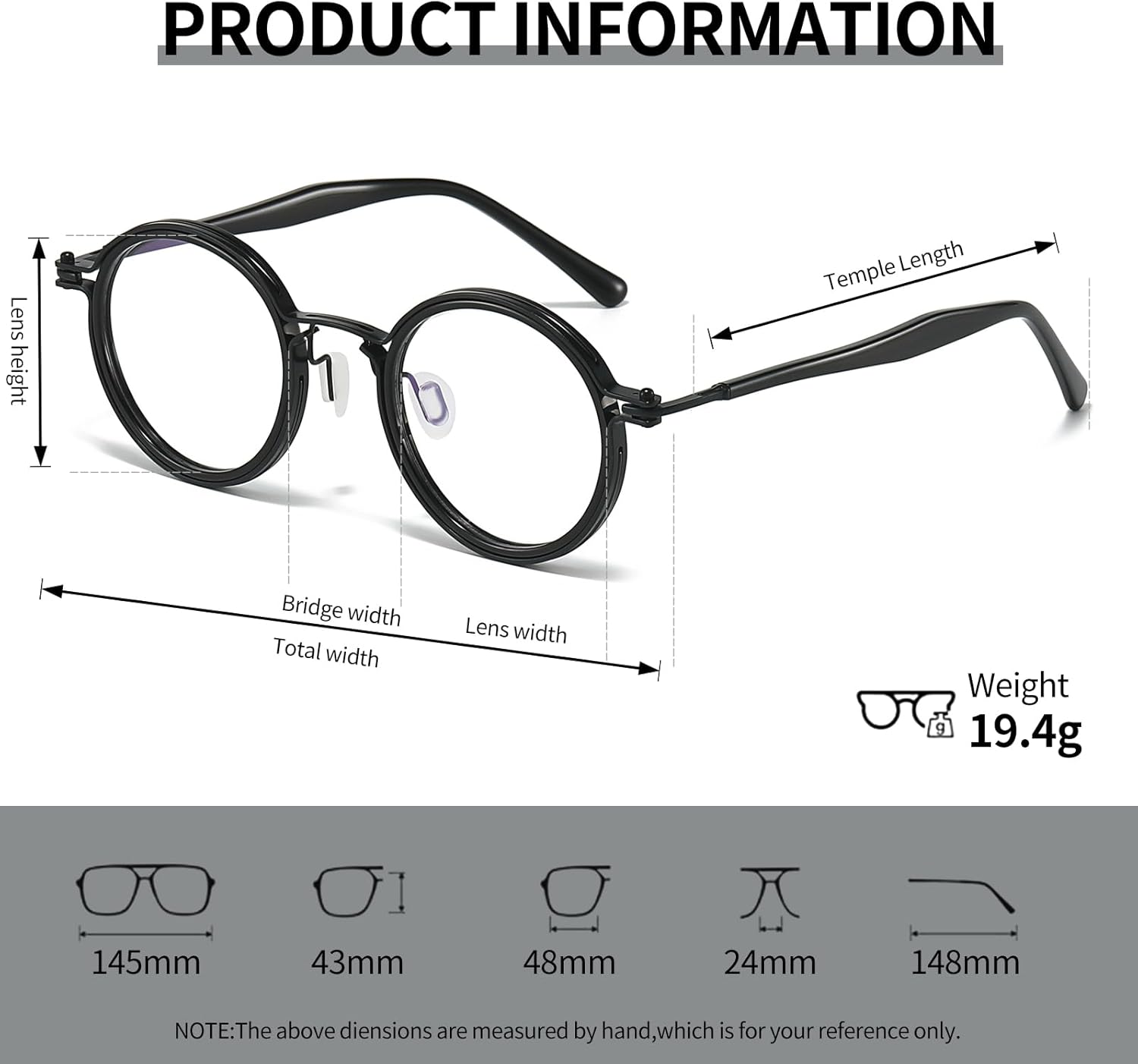 JOLLYNOVA Tate Retro Titanium Acetate Prescription Glasses Frame,Luxury Round Eyeglasses with Blue Light Lenses 48-24-148mm - Image 6