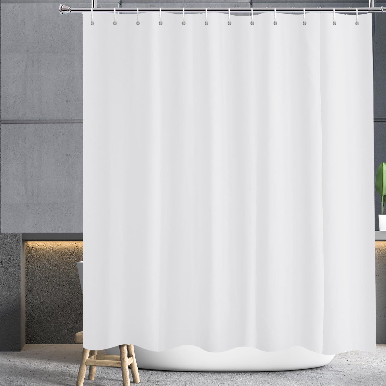 YISURE Cortina de Ducha antimoho 200x220 Largo para bañera, Longitud Extra Cortina de Ducha de Tejido de poliéster Blanco con imán Repelente al Agua, Ancho 200 x Alto 220cm
