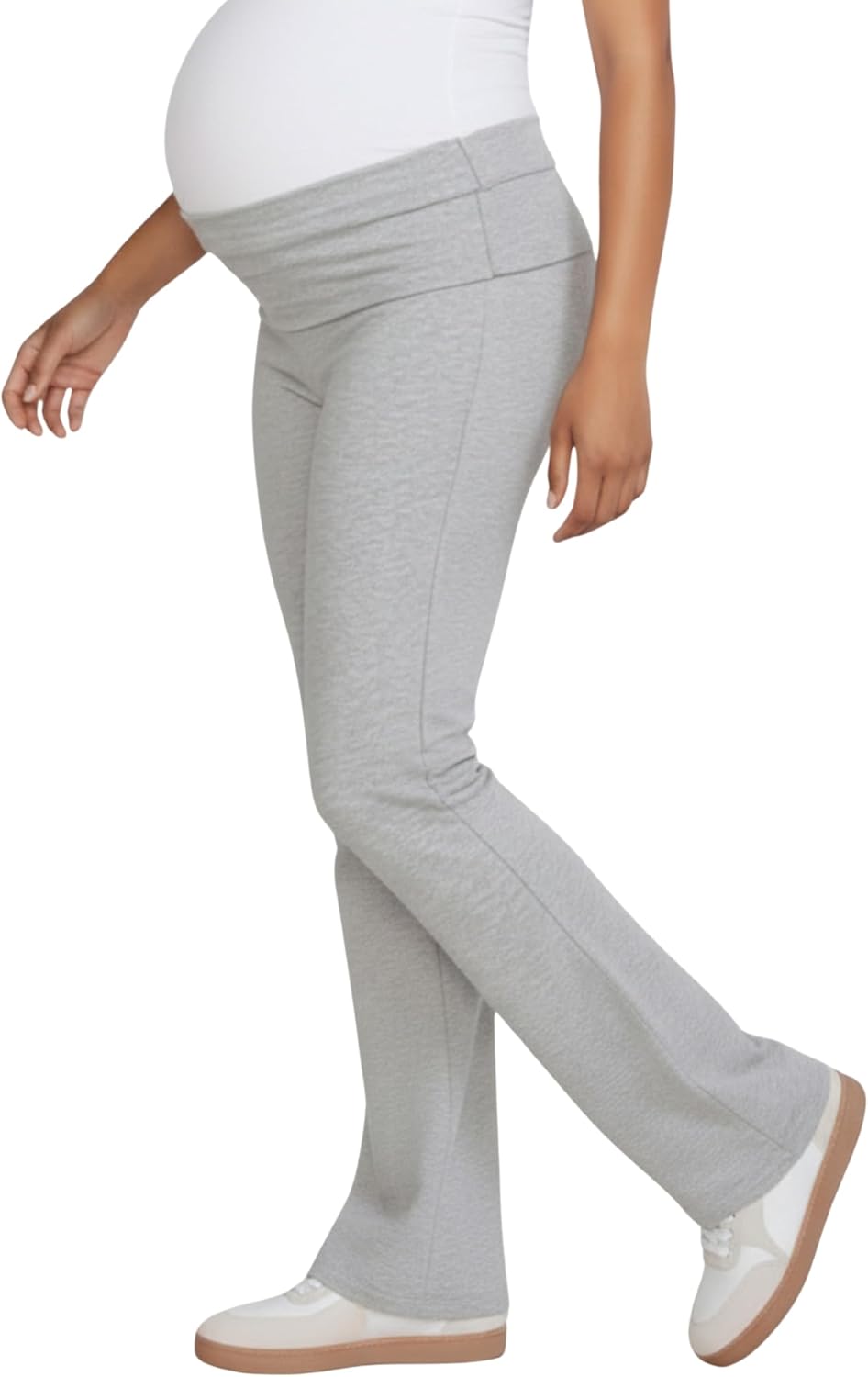 Motherhood Maternity Women's Full Length Fold Over Waist Lightweight Lounge Flare Pregnancy Yoga Pants