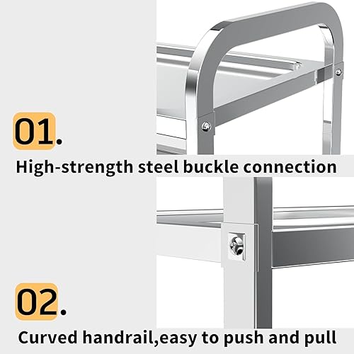 Miniatura 2 de DULONG Carrito utilitario de 3 niveles con ruedas, isla de cocina, carrito de servicio de acero inoxidable, capacidad de 300 libras, estante de