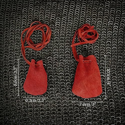 Image of Mythrojan Small Trinket Pouches Set of 2, Suede Leather Drawstring Coin & Dice Bags for LARP, SCA, Viking & Medieval Events Red - Pack of 2