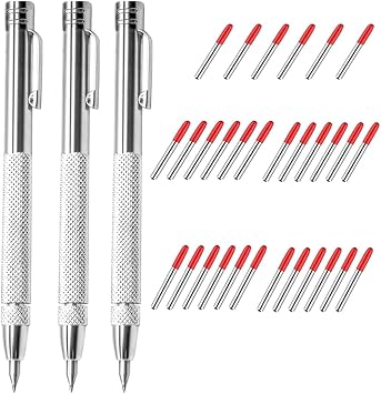 3PCS Tungsten Carbide Scriber Tool with Magnet with Extra 30 Replacement Marking Tip Engraving Pen for Metal Wood Glass Plastic and Ceramics