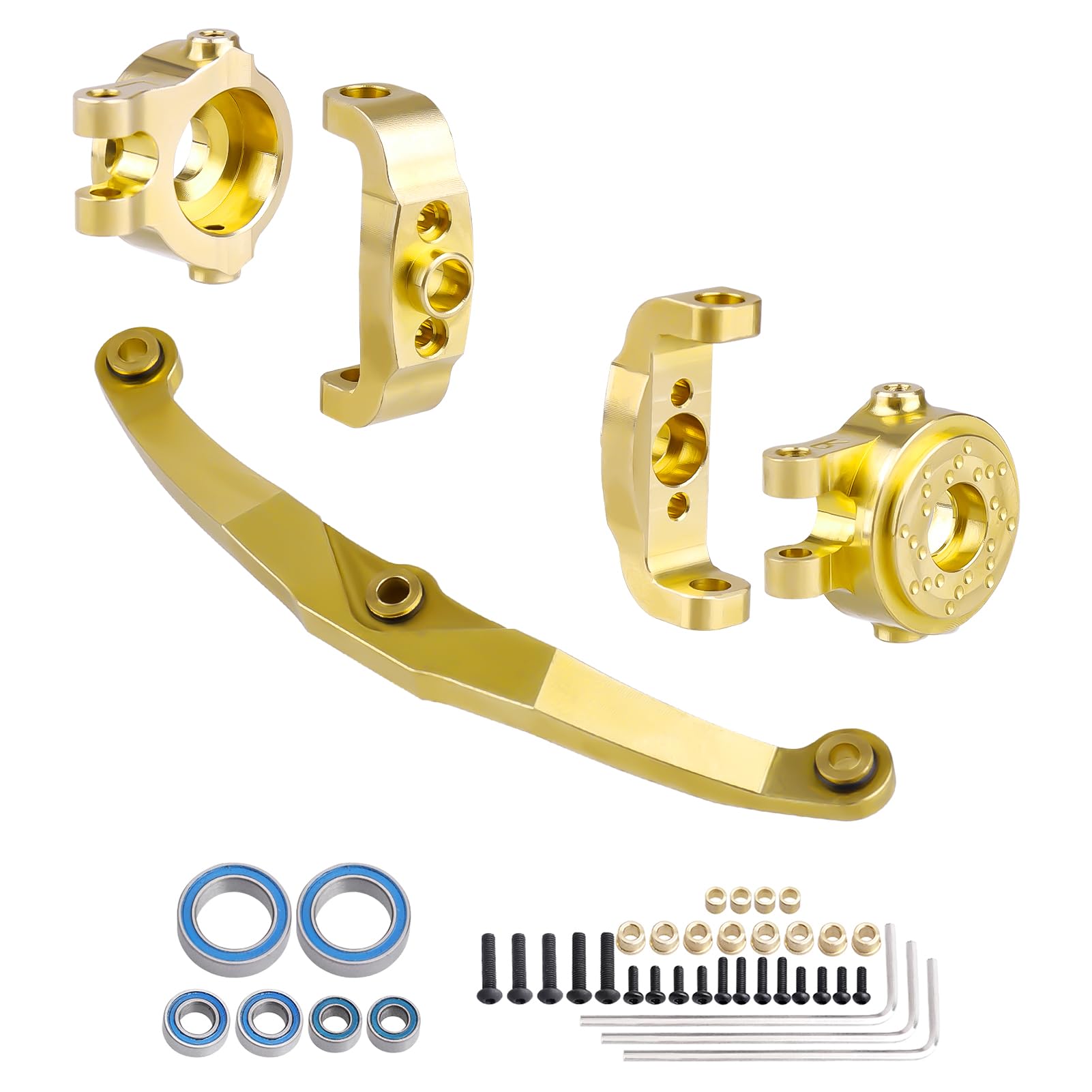 FriHobby Brass Steering Knuckles Caster Blocks C-Hubs and Steering Link for TRX4M 1/18 RC Crawler Upgrades (Gold)