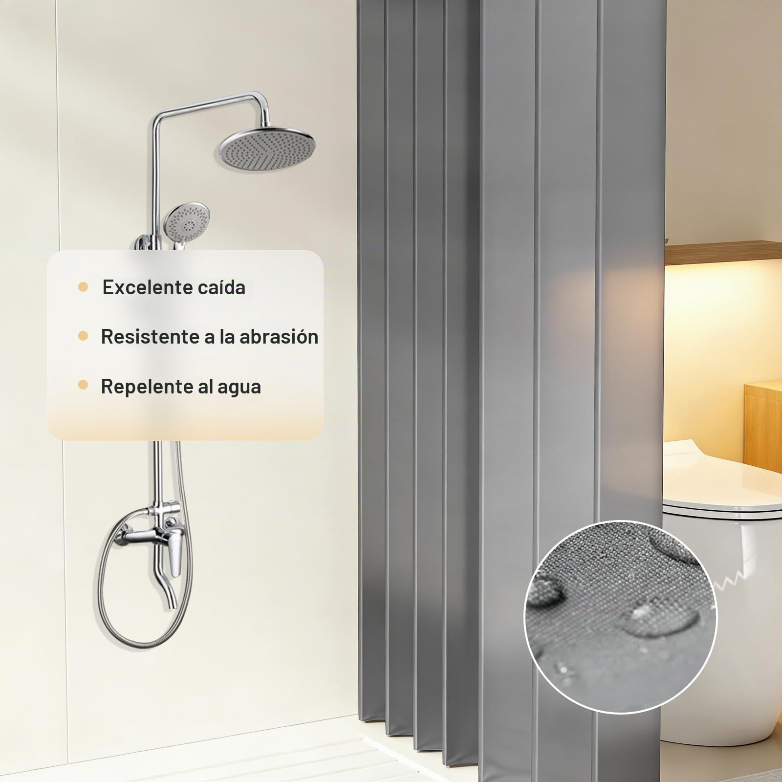 Barra de cortina de ducha plegable con ventosa, plegable en 5 secciones, giratoria, para montaje en pared, barra de cortina de ducha para esquinas, aleación de aluminio, 180 x 200 cm, impermeable y an