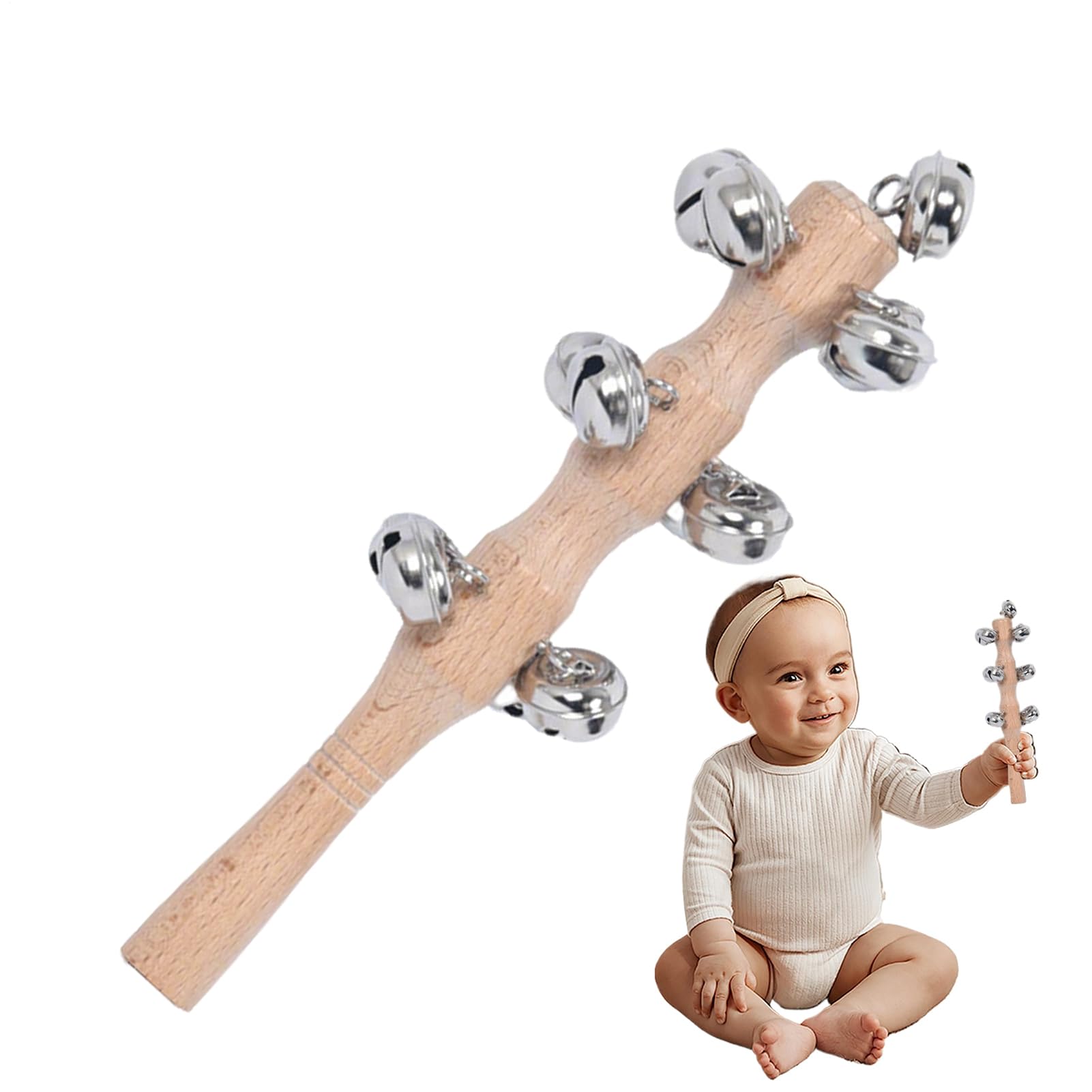 Jingle Stick, hölzerne Jingle Handglocken - Percussion Rassle Musical Shaker Toy - Bells bleiben mit Holzgriff für Tanzkonzerte Bühnenbildgeburtstag