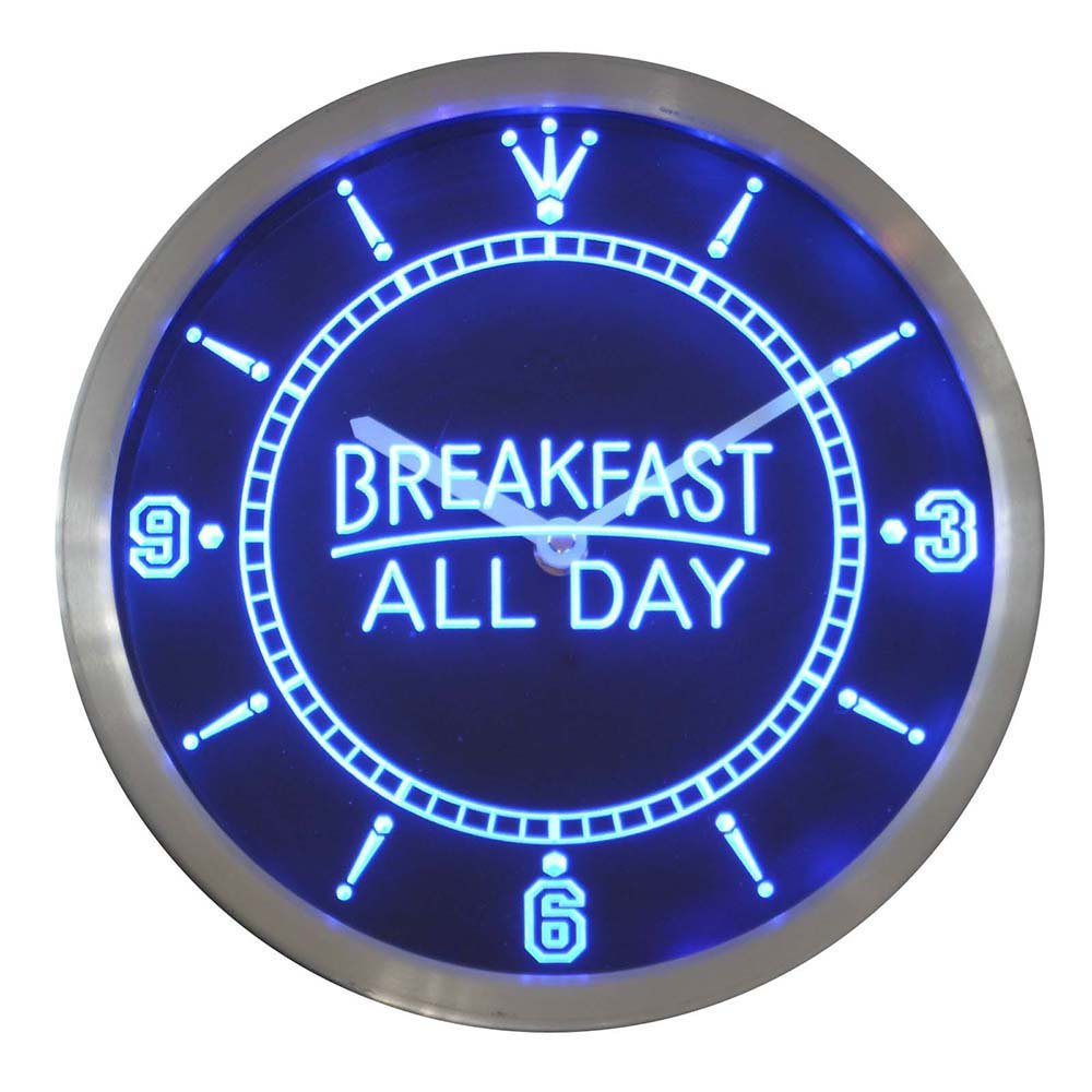 Advpro Blue/Red/Green Nc0301-B Breakfast All Day Cafe Restaurant Neon Sign Led Wall Clock