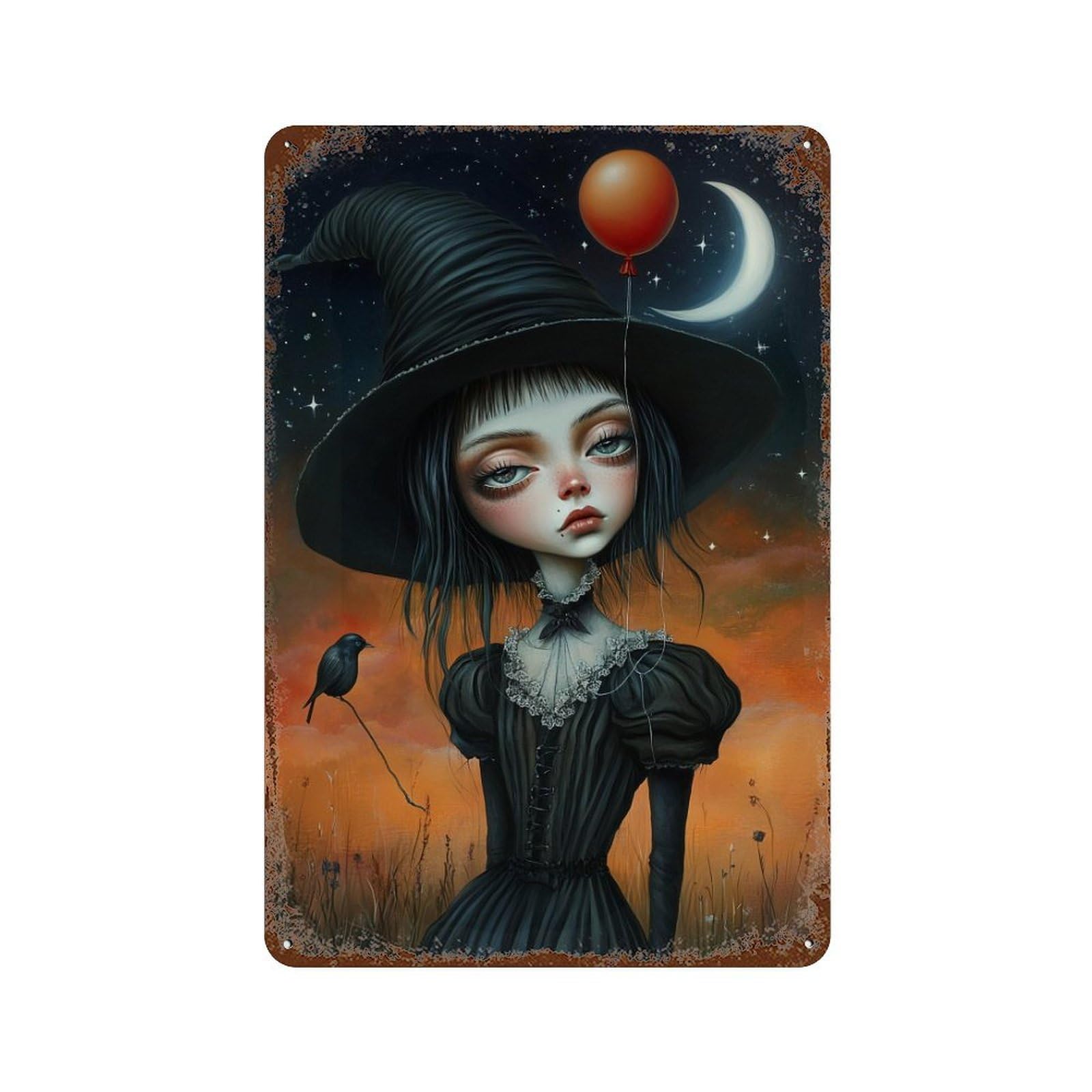 Halloween Witch Balloon Night Retro Metal Sign 11.8"x7.9", Shabby Chic Decor for Bistro, Counter And Cafe Decor
