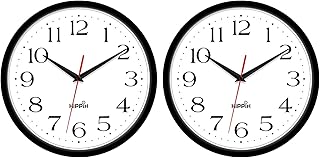 HIPPIH 2-piece Silent wall clock,10 "No ticking silent digital sweeping Decoration Battery operated wall clock for living room Bedroom Kitchen School office decoration, black