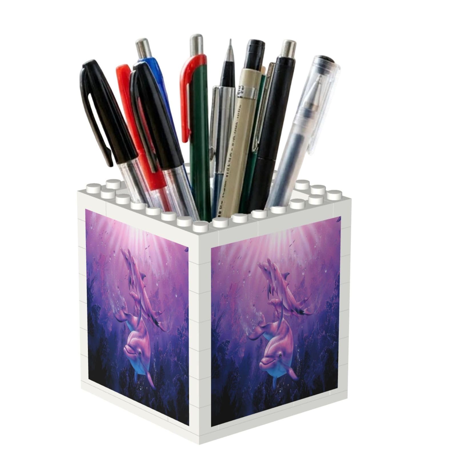 Poadnly Dolphins Animal, Pen Pot Pencil Holder for Office Home School, Compact Desk Organiser for Office Stationery