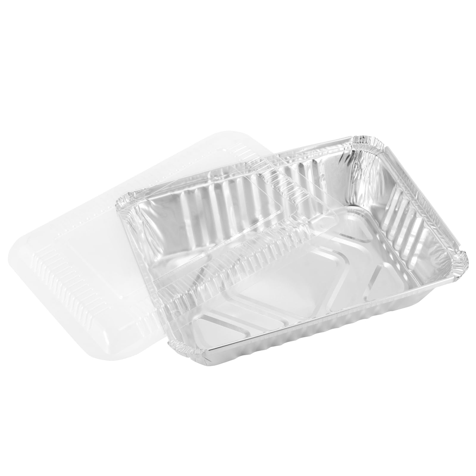 FUNSUEI Lot de 125 barquette aluminium jetable avec couvercle transparent, 21.5 x 16 x 5 cm, 1000 ml,barquette alimentaire jetable Pour frites, pâtisserie, barbecue