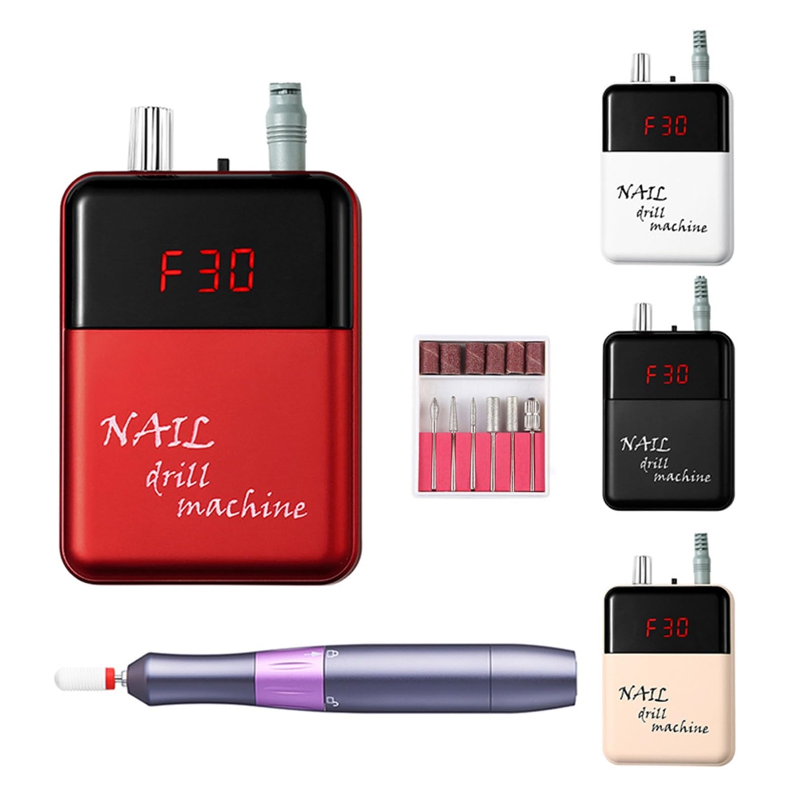 Elektryczna frezarka do paznokci, Przenośna Akumulatorowa Wiertarka Do Paznokci Elektryczny Pilnik Manicure Elektryczna Polerka Z Wyświetlaczem LCD do treningu i użytku domowego(Nero)