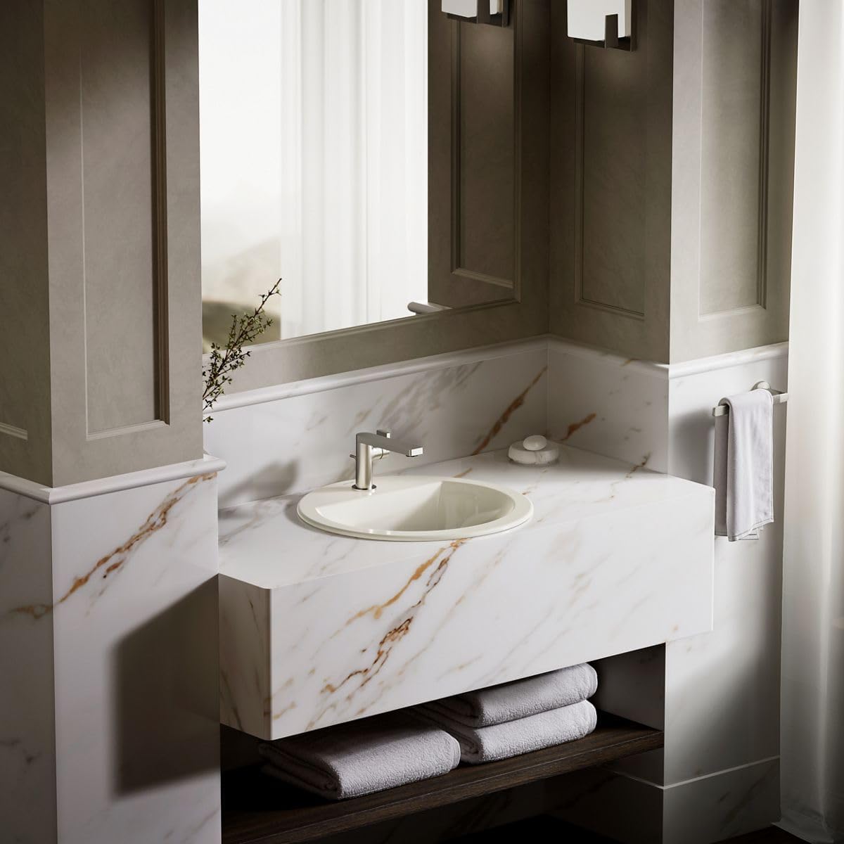 Kohler K-2714-1-96 Bryant Round Self-Rimming Bathroom Sink with Single-Hole Faucet Drilling, Biscuit, 1.375
