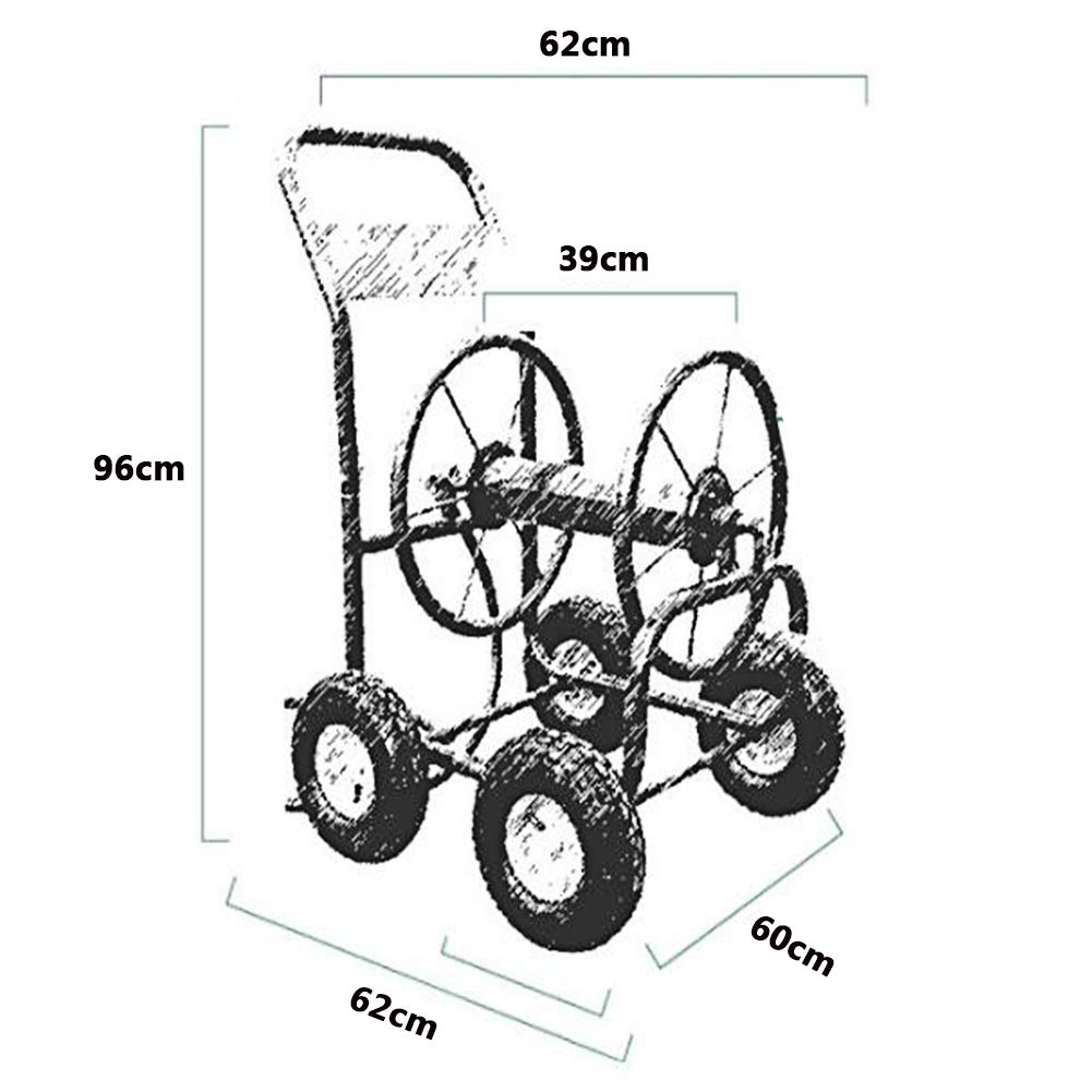 Carrello avvolgitubo da giardino in metallo resistente, carrello a 4 ruote per uso esterno, contiene 150 m di tubo da 1/2 pollici, ideale per cortile e paesaggio
