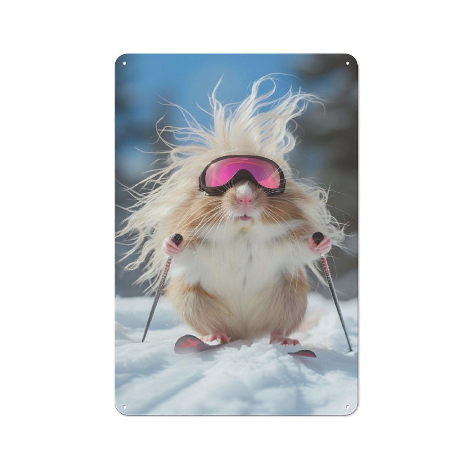 Junmoney Handsome Hamster On Skis Retro Tin Sign 30X20cm Featuring For Bar Or Restaurant, For Metal Sign Collectors, For Garage And Workshop Walls