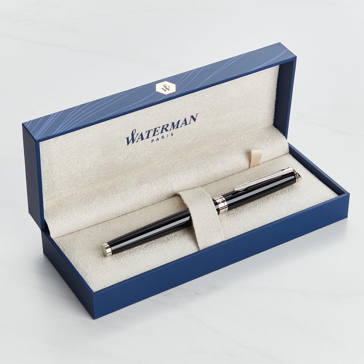 Personalised Waterman Hemisphere Pen – Engraved Luxury Pen Customised Gift for Men, Women, Graduation, Retirement, Business, Birthday (Fountain Pen, Black Chrome Trim)