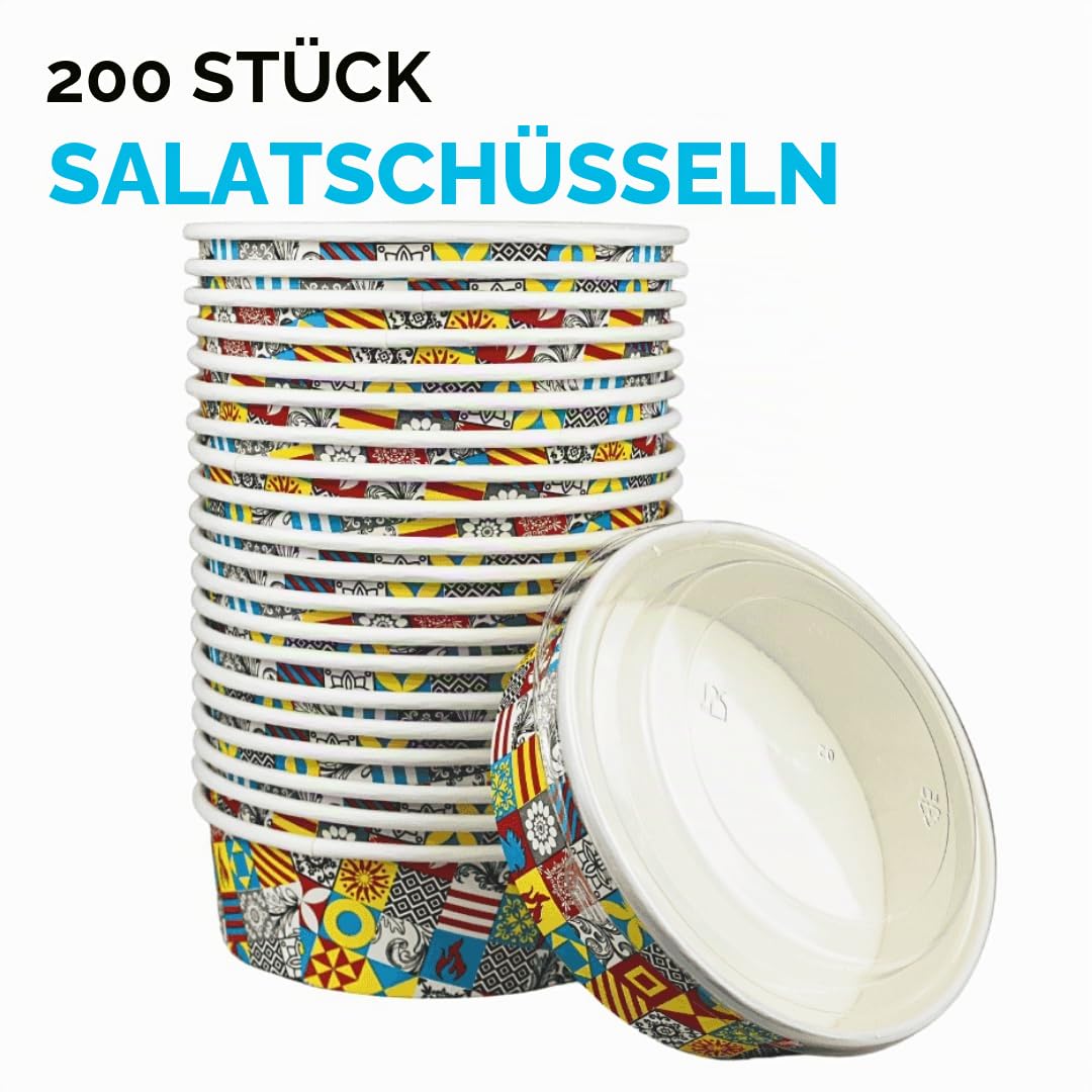 Enpack - 500ml Bowl für Lebensmittel aus Kraft Papier mit RPET Deckel - Einweg Papp-Salatschale mit PLA Innenbeschichtung - Bio-Schale (500 ml, 200, stück)