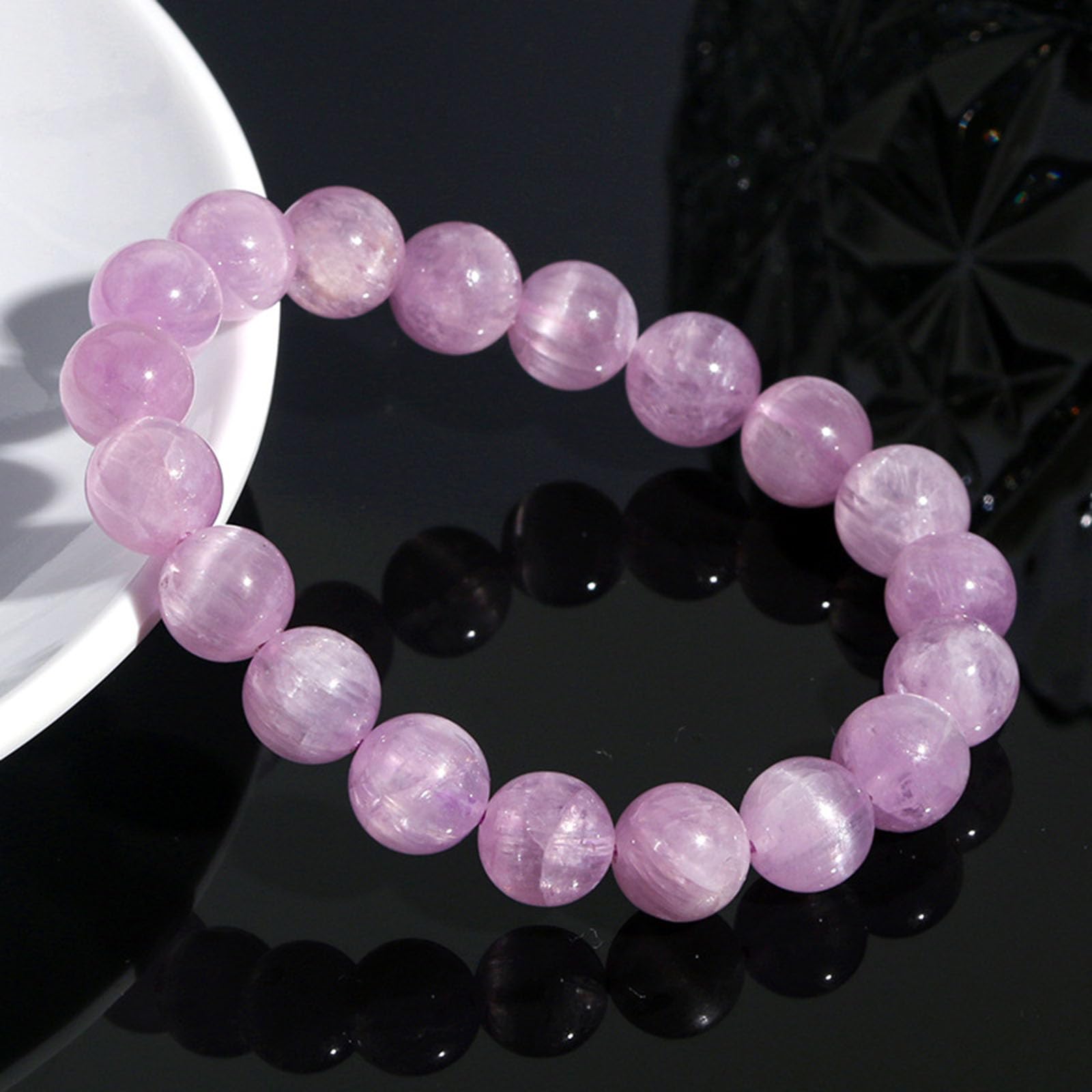 Pulsera de Cristal, Cuentas Redondas de Cristal Natural, Pulseras elásticas Piedras Preciosas moradas for meditación, sanación, Equilibrio, Reiki, 9 mm(15mm)