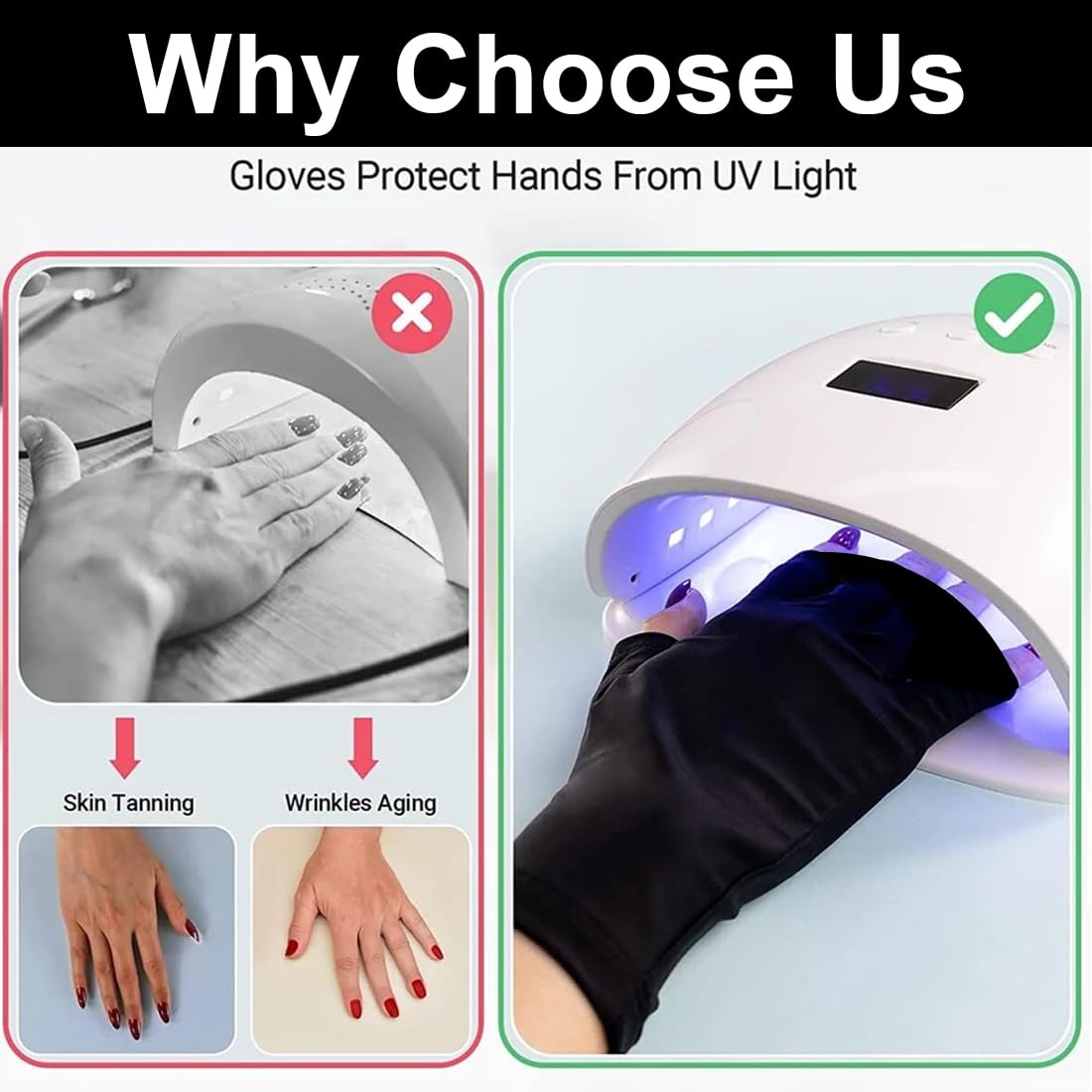 Guanti U V per Unghie in Gel, Anti UV, UPF200+, Guanti per Manicure, Guanti senza Dita Anti UV, per Manicure, Asciugatrice, Cura della Pelle delle Unghie, Fingerless, per la Casa, Outdoor (Nero)