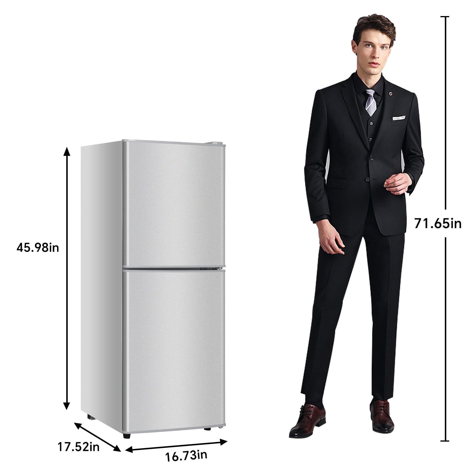 Drixno Mini Fridge With Freezer Silver 4.5 Cu.Ft Apartment Size Refrigerator Compact Small For Bedroom, Office, Dorm, RV, Double-Door Design Bottom Freezer on Fridge.com - View 6