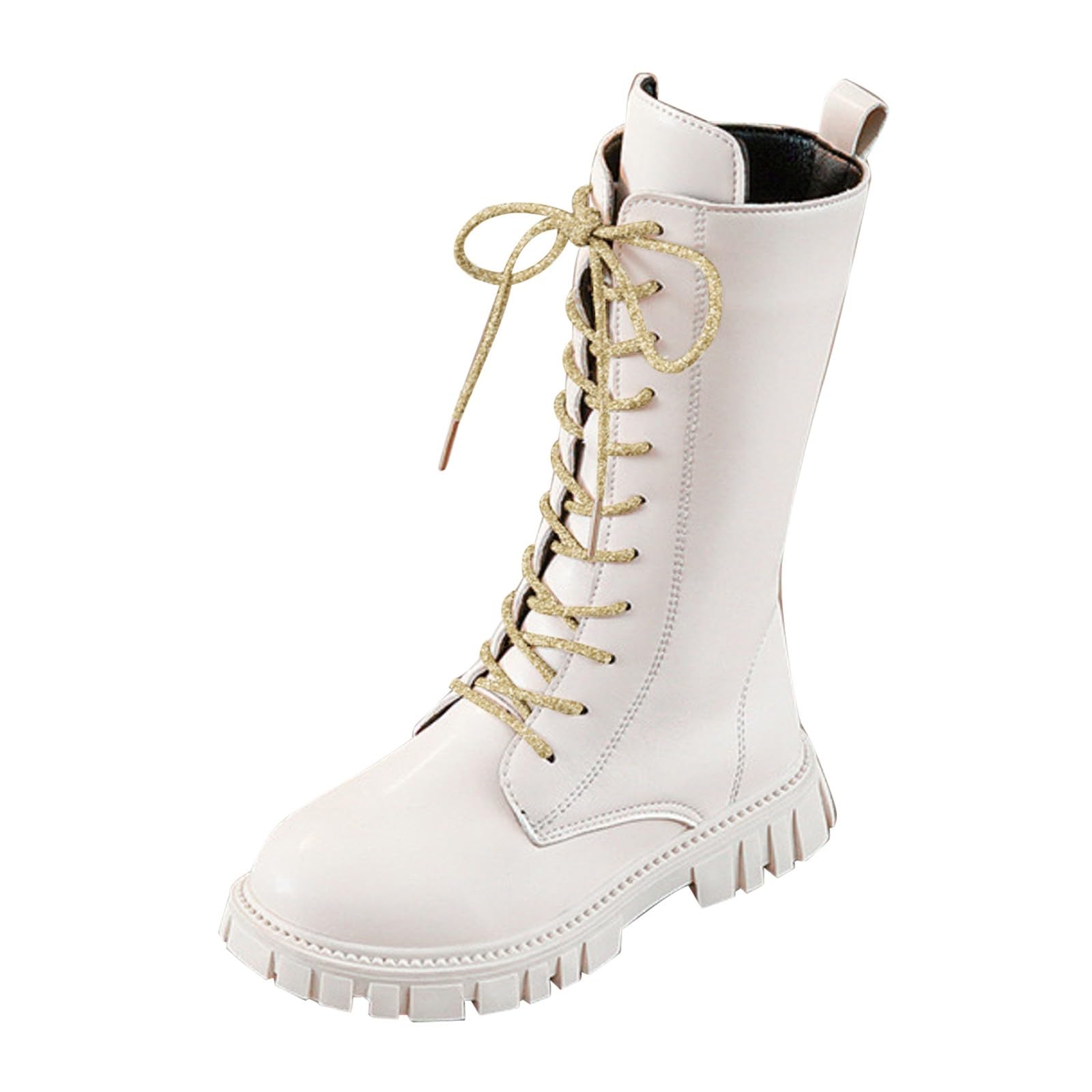 Botas Blancas Para Niños,Negras Botas de Combate Zapatos Escolares de Piel Sintética Con Cordones y Cremallera Lateral Punk Goth Boot Antideslizante Impermeable Princesa Bota de Goma Para Invierno