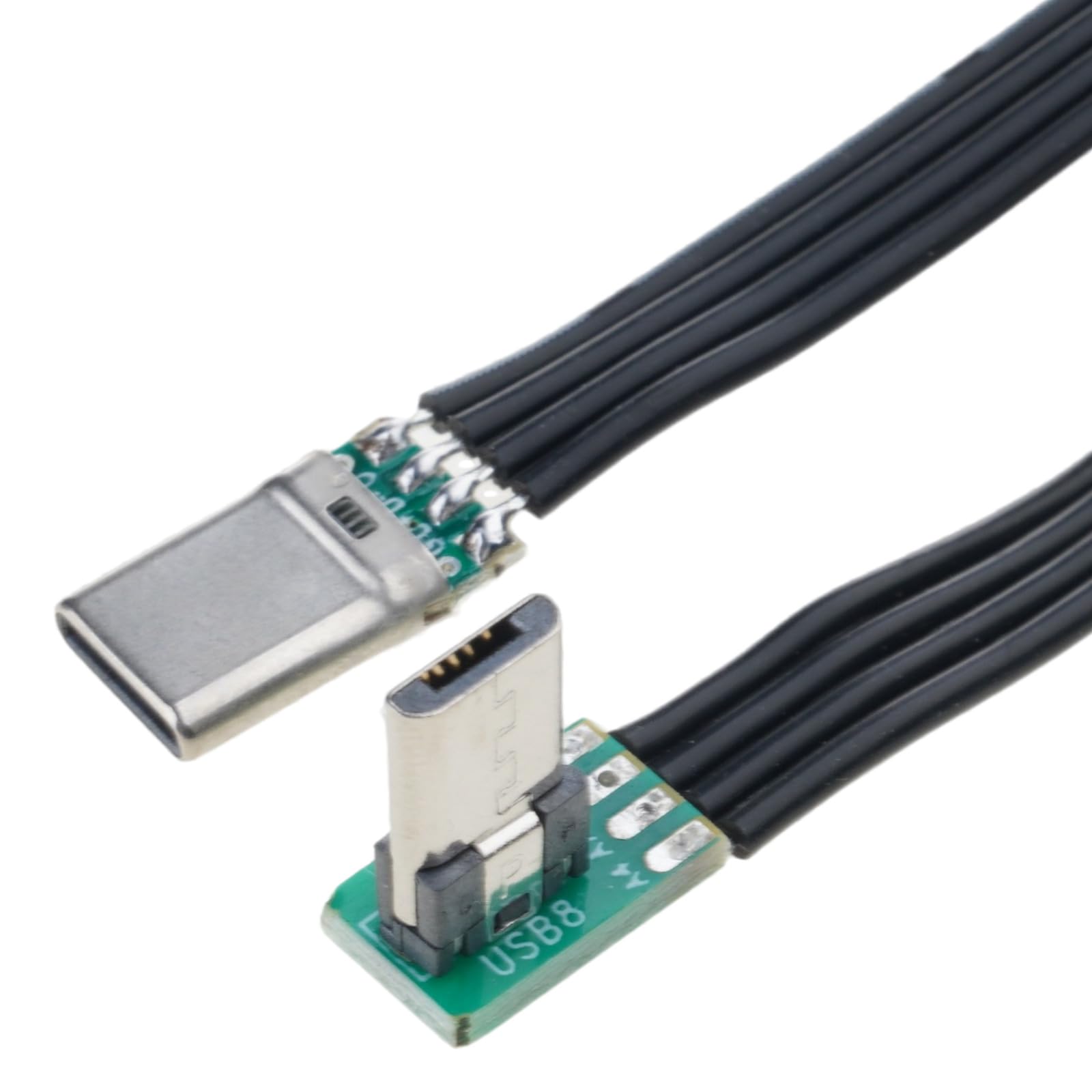 Fentency Short USBC Flat Thin Ribbon FPC Cable USB TypeC 90 Degree to MicroUSB for Data and Charging