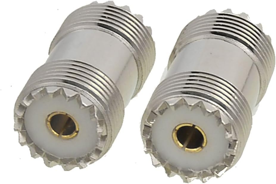 sourcing map 2 Pcs S0-239 UHF Double Female Coax Adapter Connector Plug, Silver, "27 x 15mm/1.1"" x 0.6"" (L*D)"