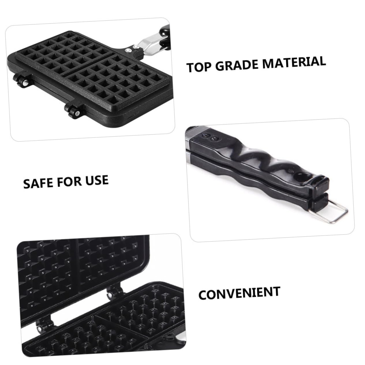 Stampo per Waffle Creativo da Cucina in Alluminio Pressofuso Nero | Antiaderente, Facile da Pulire, per Uso a Gas, Formato per Preparazione Domestica