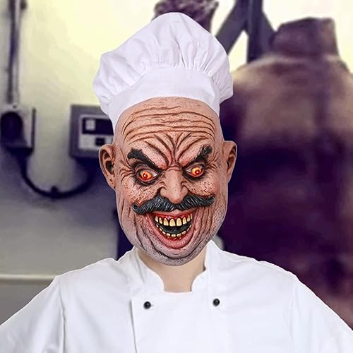 Miniatura 5 de Yeahii Máscara realista de látex barbudo para chef, carnicero, Halloween, casa encantada, fantasma, mascarada, cosplay, accesorios aterradores